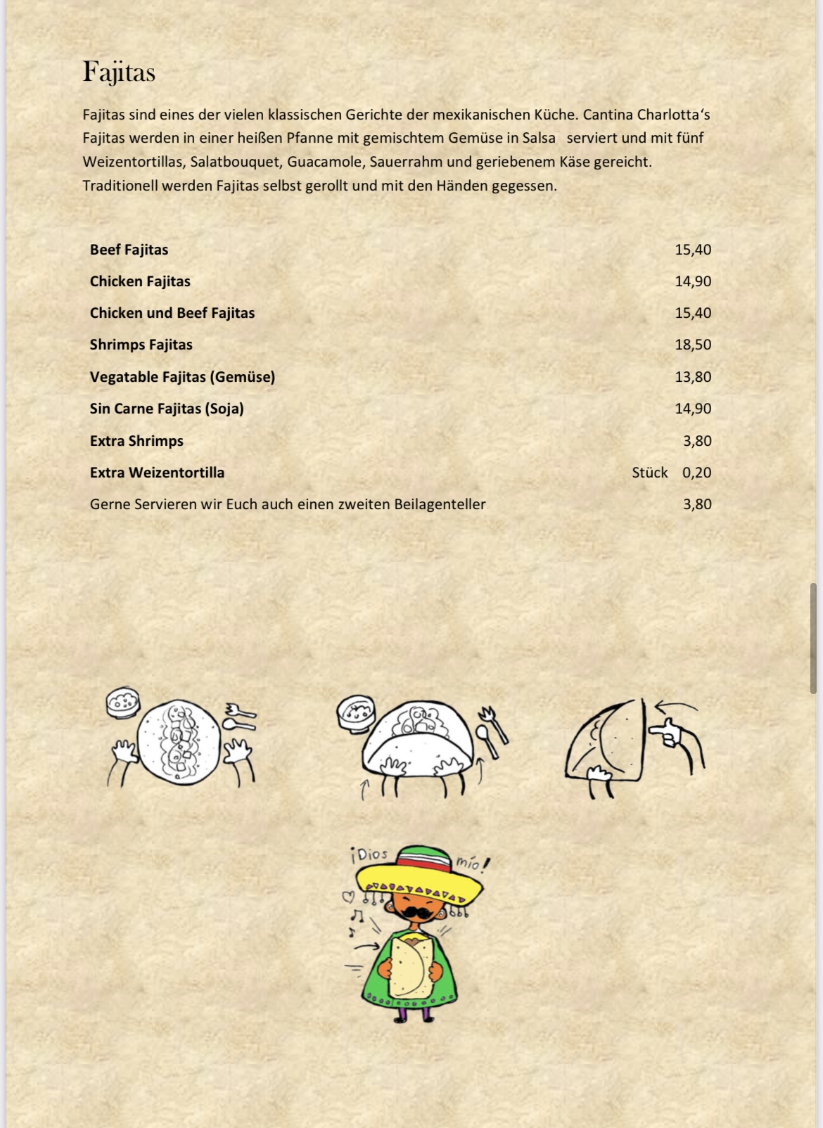 Cantina Charlotta Speisekarte